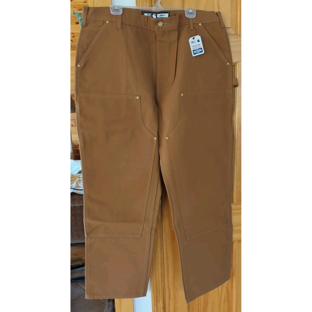 Carhart Pants Brown 42 X 32 B01-M Loose Fit Firm Duck Double-Front Utility Work‎